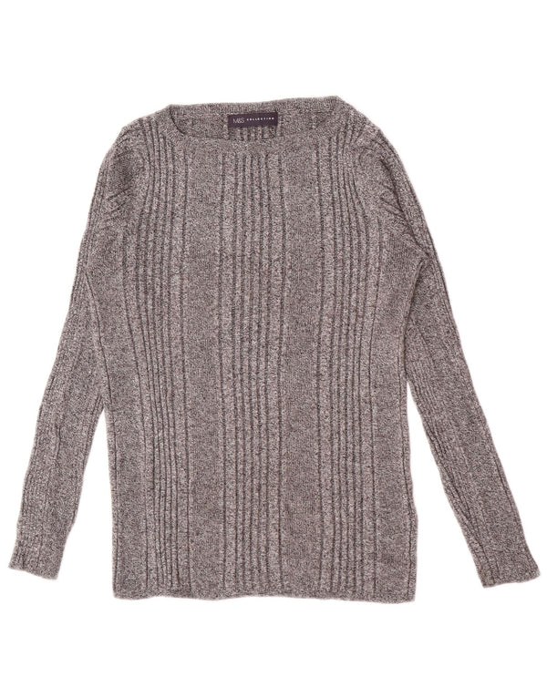 Top feminino Marks & Spencer manga comprida UK 14 viscose listrada cinza médio