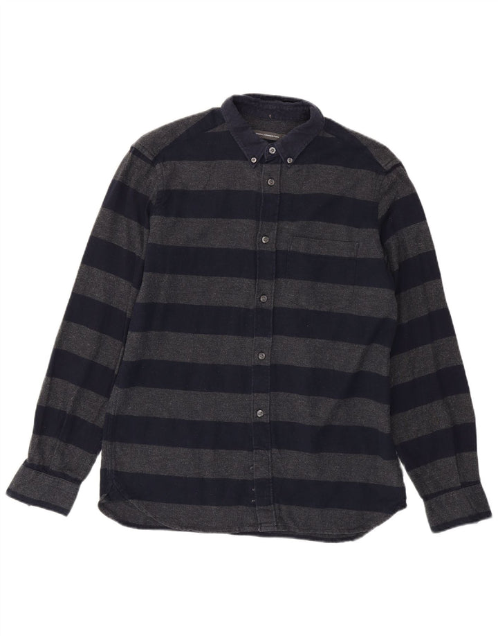 Camisa masculina de flanela French Connection algodão listrado azul marinho médio