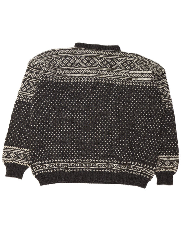 Suéter vintage masculino com gola redonda 2XL cinza Fair Isle