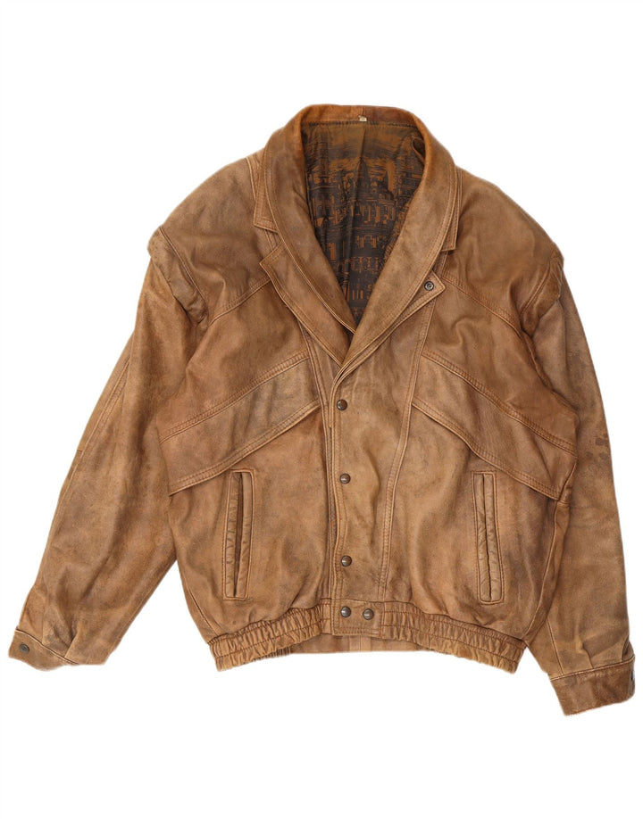 Jaqueta de couro masculina vintage UK 40 grande bege