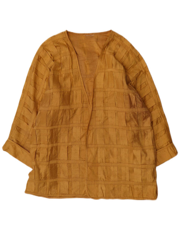 Blusa feminina vintage de manga comprida UK 20 2XL seda xadrez amarela