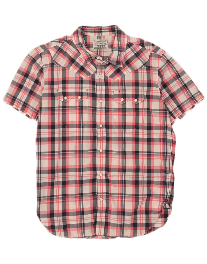 Camisa masculina de manga curta Levi's grande xadrez multicolorida de algodão ocidental