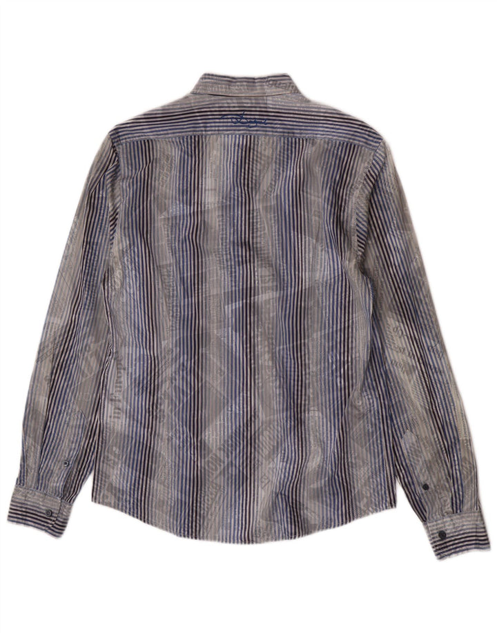 Camisa gráfica masculina Desigual algodão listrado azul médio