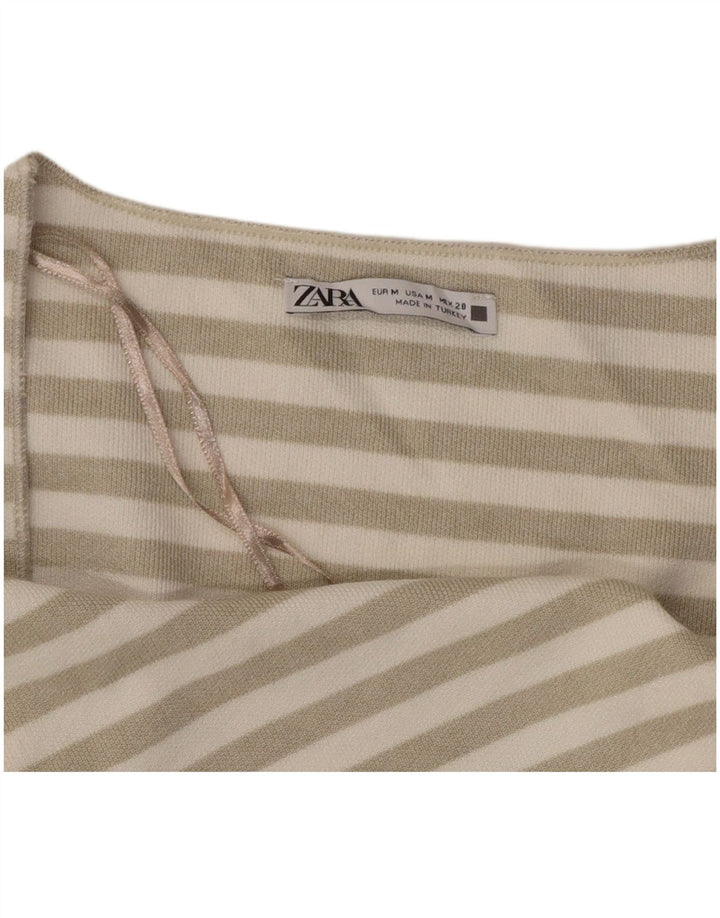 Top curto feminino ZARA UK 12 listrado branco médio