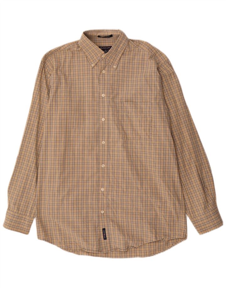 Camisa masculina Gant de algodão xadrez bege médio