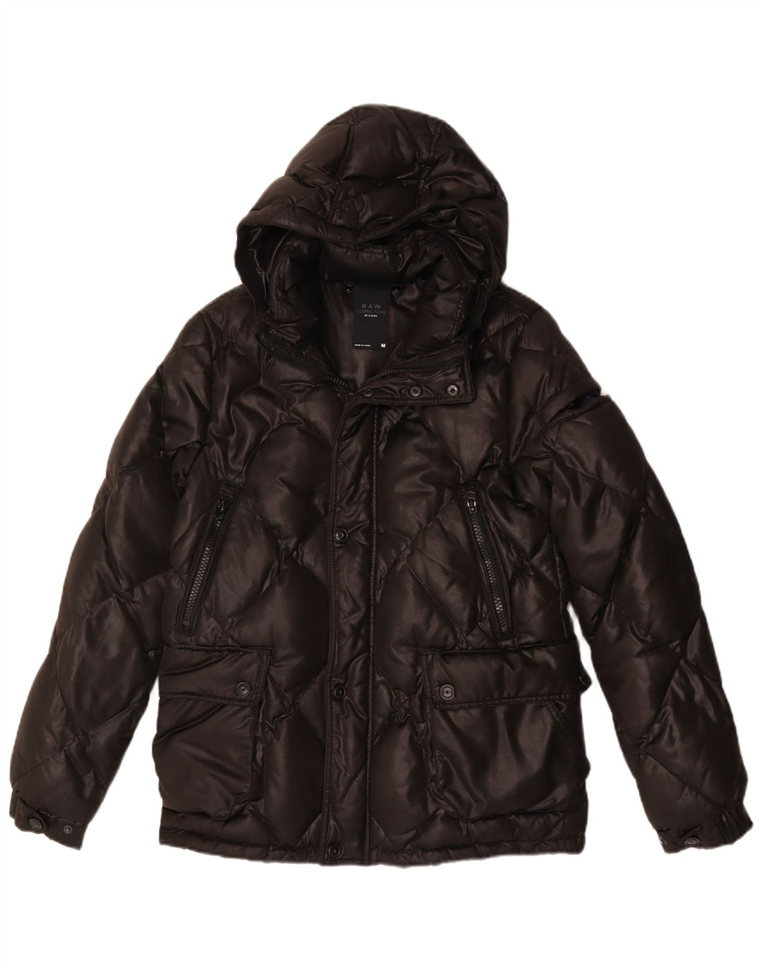 Jaqueta masculina acolchoada com capuz G-Star UK 38 poliéster preto médio