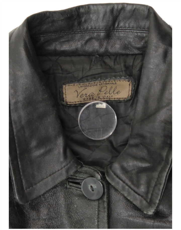 Casaco de couro com capuz feminino vintage IT 50 XL couro preto