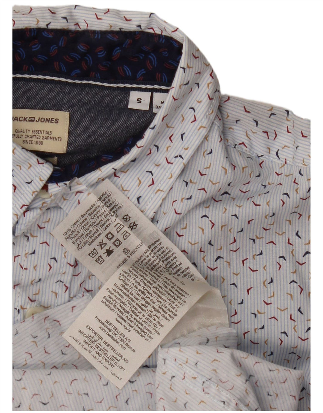 Camisa masculina Jack & Jones com estampa abstrata pequena de algodão azul