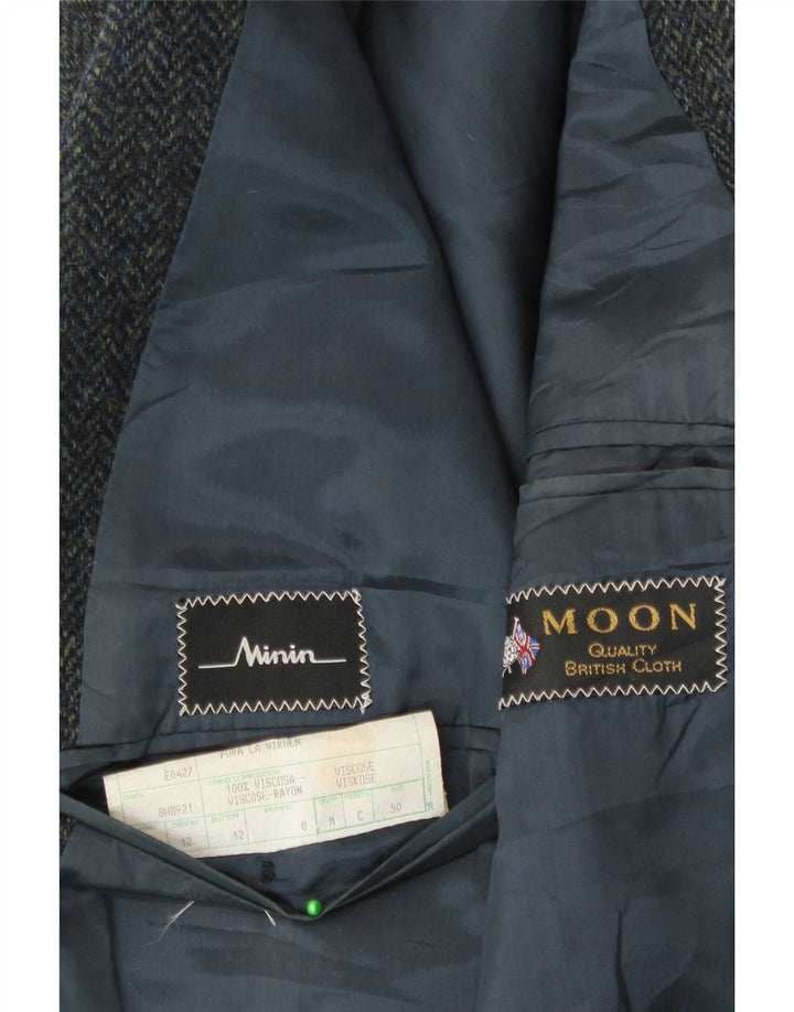 Jaqueta blazer masculina VINTAGE com 3 botões IT 50 grande espinha de peixe azul marinho