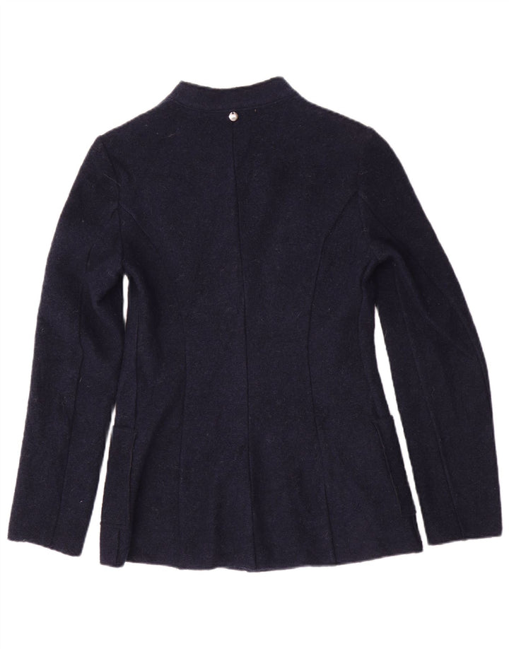 Jaqueta blazer feminina Benetton com 2 botões UK 6 XS azul marinho poliéster