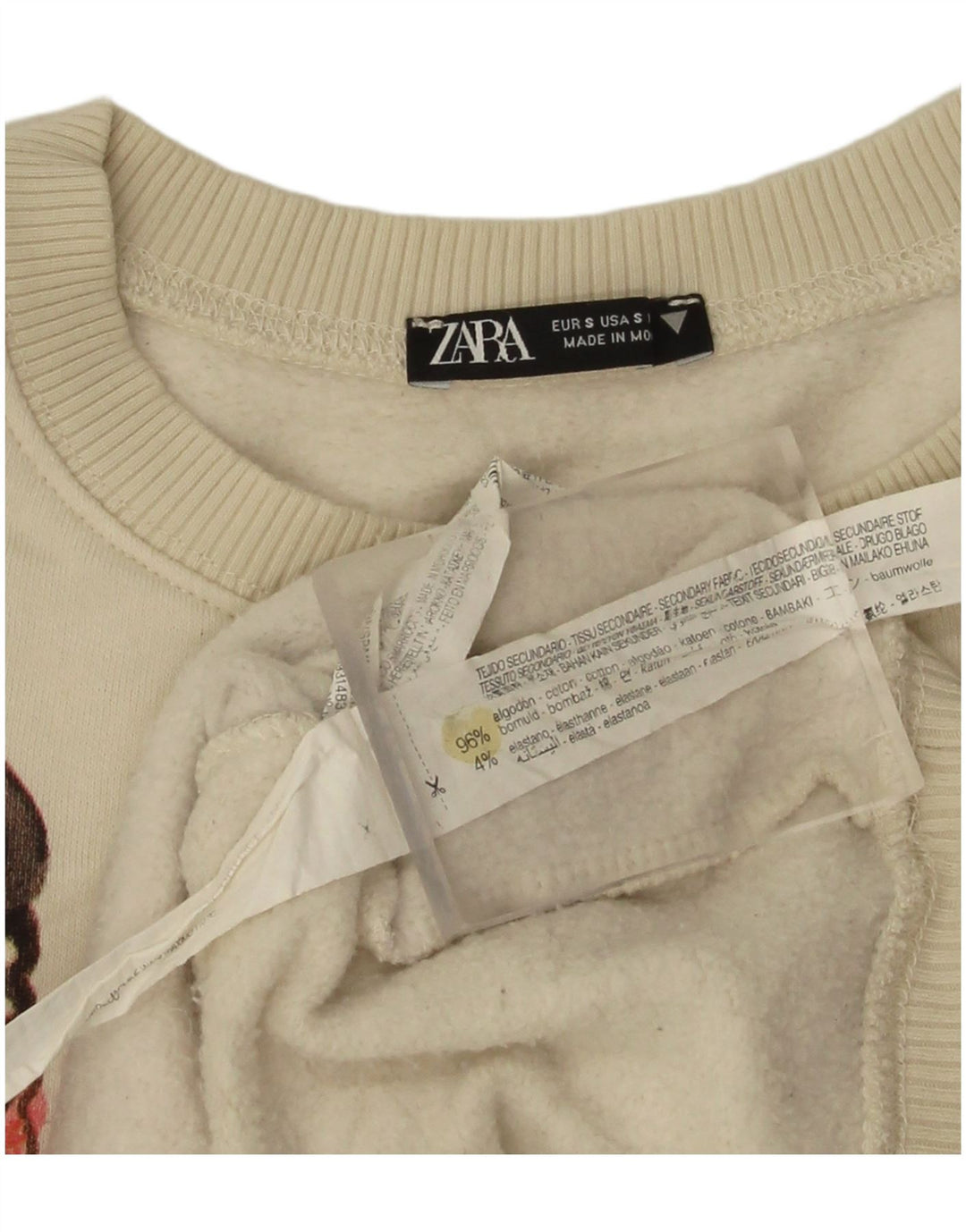 Moletom feminino Zara com estampa oversized jumper UK 10 pequeno off white