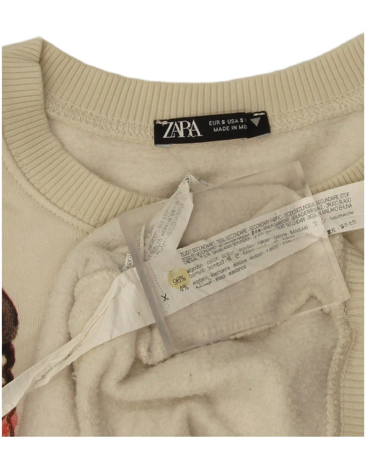 Moletom feminino Zara com estampa oversized jumper UK 10 pequeno off white