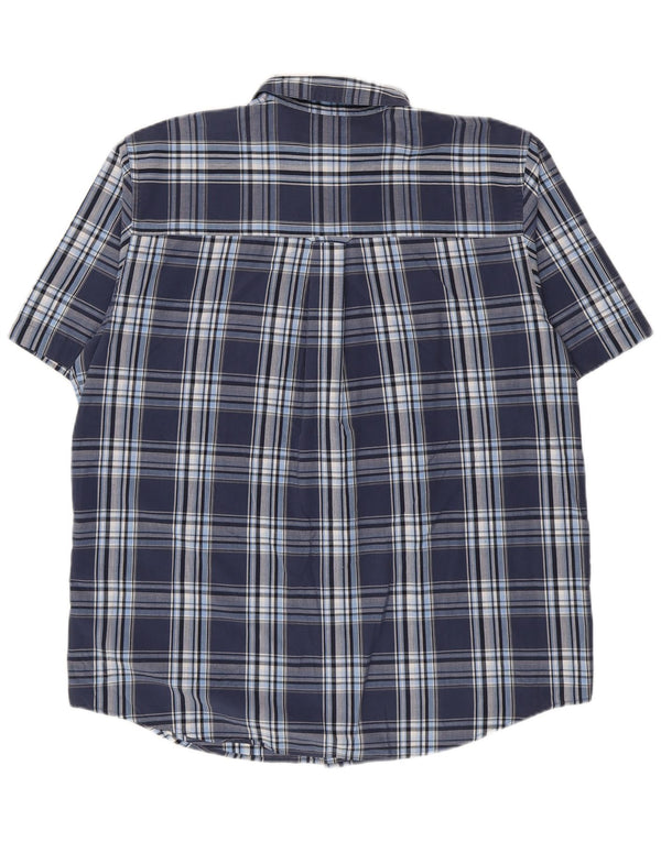 Camisa masculina de manga curta Chaps Easy Care grande algodão xadrez azul marinho