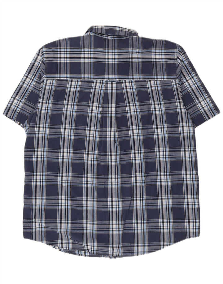 Camisa masculina de manga curta Chaps Easy Care grande algodão xadrez azul marinho