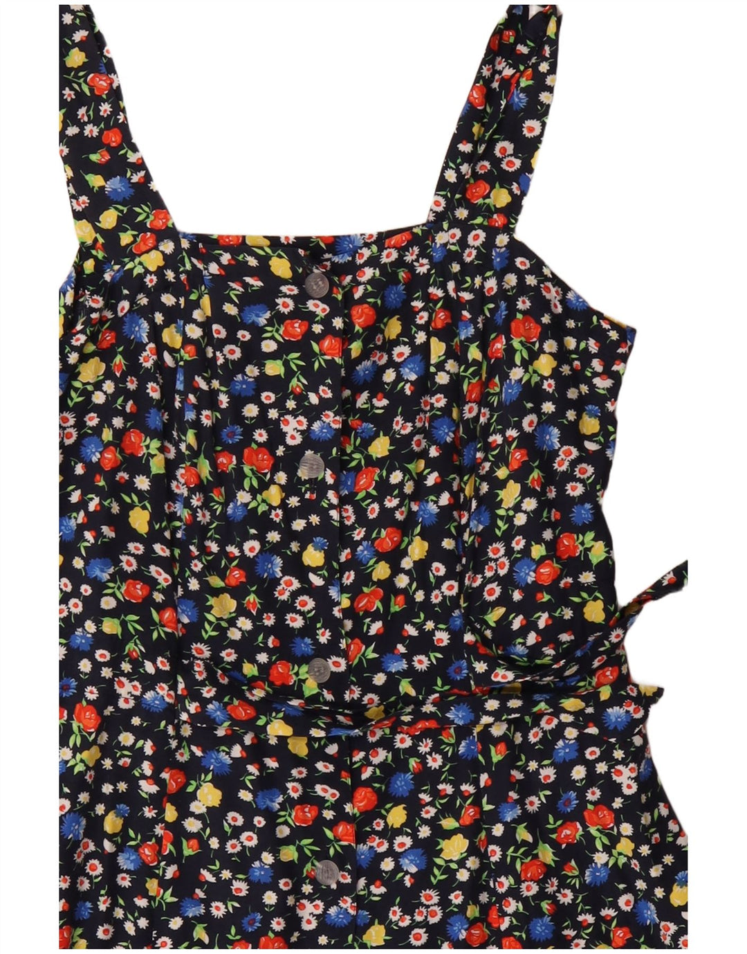Vestido de verão feminino vintage Reino Unido 12 médio azul marinho floral