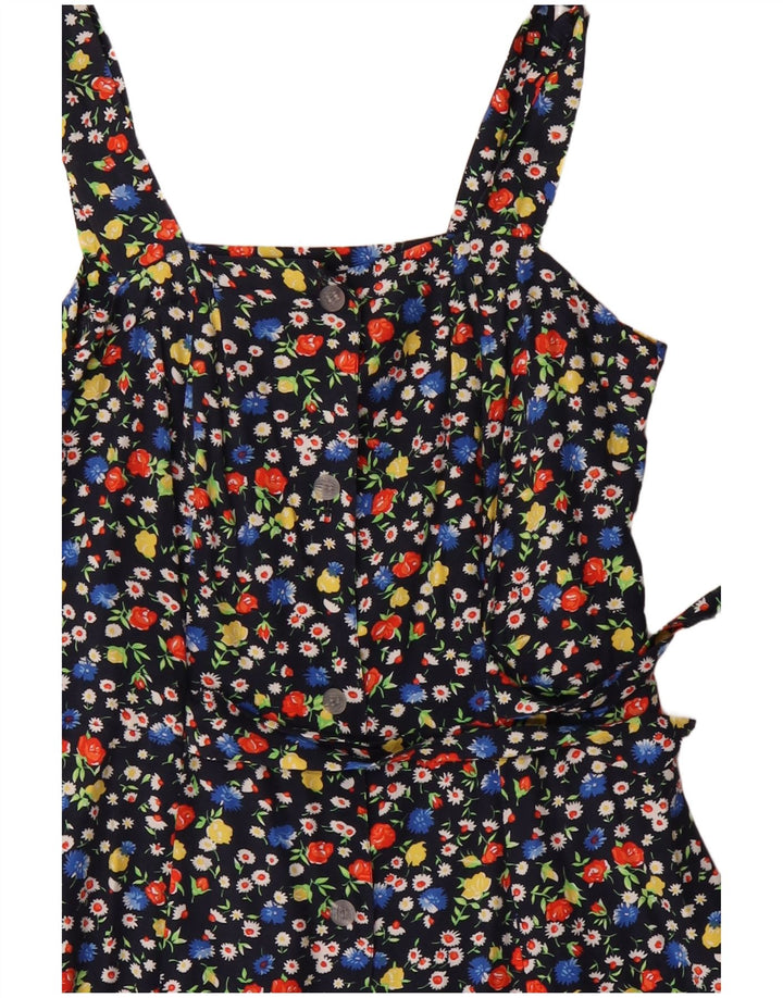 Vestido de verão feminino vintage Reino Unido 12 médio azul marinho floral