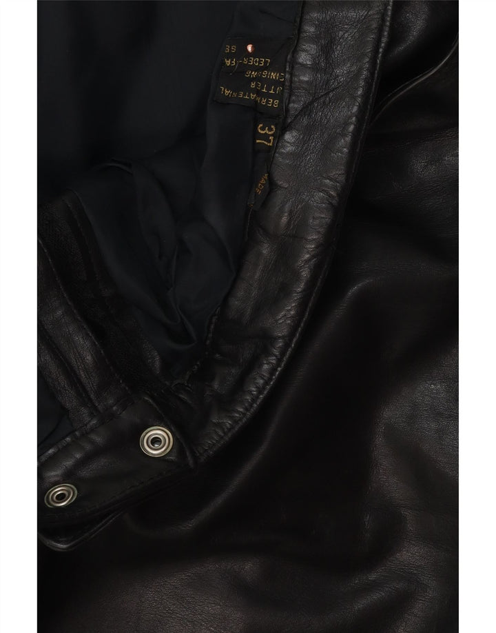 Calças de couro slim masculinas vintage W37 L34 couro preto