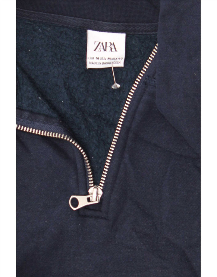 Moletom masculino Zara com zíper e gola alta poliéster azul marinho médio