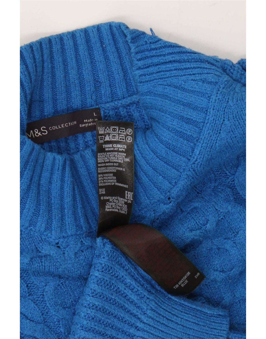 Suéter feminino Marks & Spencer com gola tartaruga Reino Unido 16 grande viscose azul