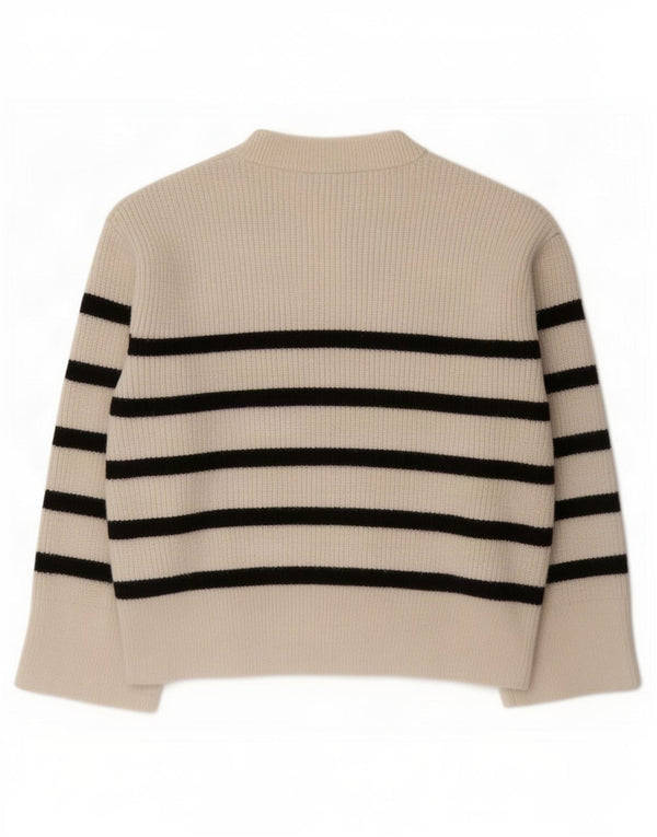 Suéter feminino Zara com gola redonda e listrado branco pequeno UK 10