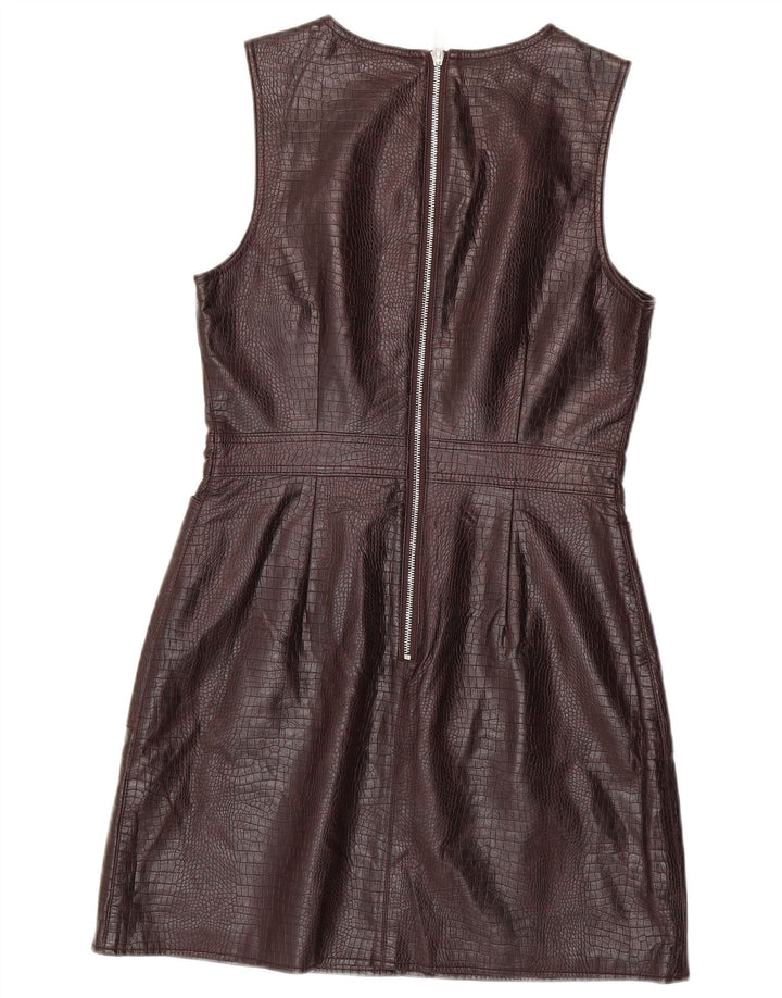 WAREHOUSE Vestido feminino sem mangas com bainha UK 12 marrom médio com estampa animal