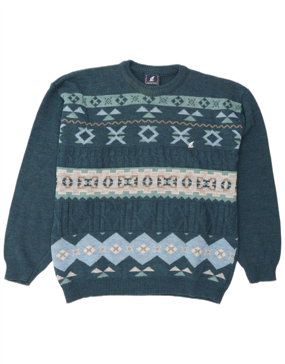 Suéter masculino North Pole com gola redonda XL azul Fair Isle Wool