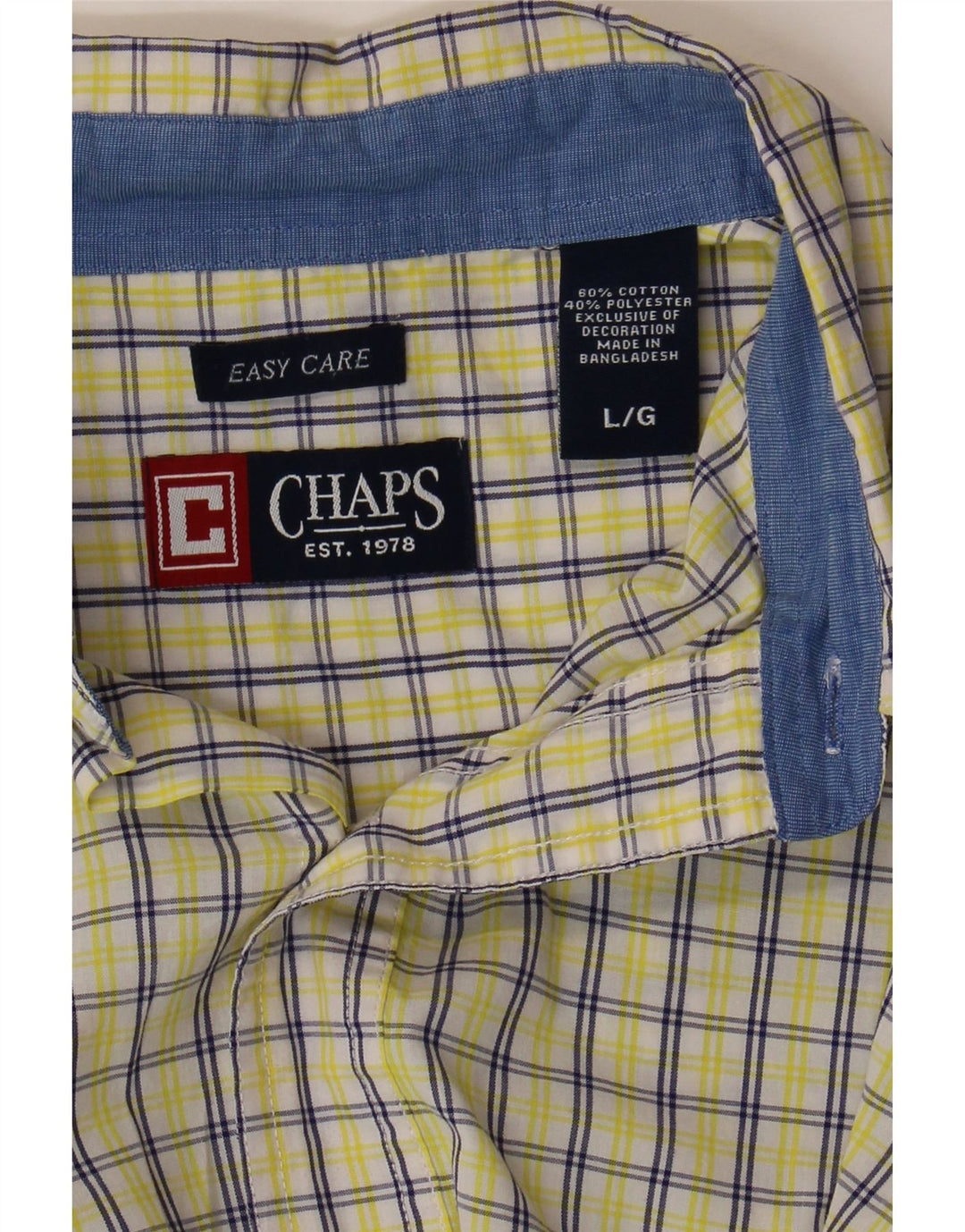 CHAPS Mens Grant Fit Shirt Large Yellow Check Cotton Vintage Chaps and Second-Hand Chaps from Messina Hembry 