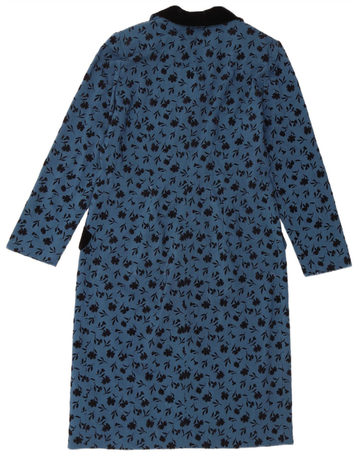 Vestido feminino vintage de manga comprida UK 14 floral azul médio