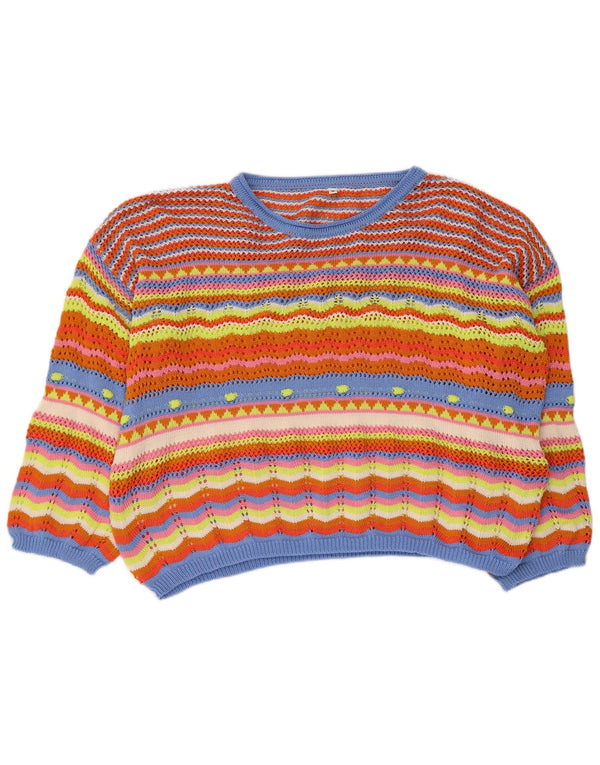 Suéter feminino vintage com gola canoa UK 14 listrado médio multicolorido