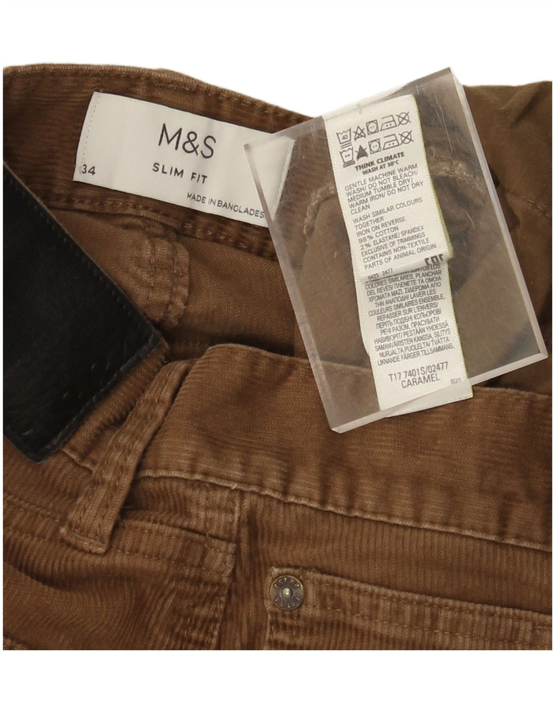 Calça masculina de veludo cotelê MARKS & SPENCER W34 L32 algodão marrom