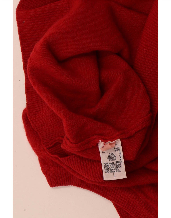 Suéter cardigã masculino sem mangas Benetton grande lã vermelha