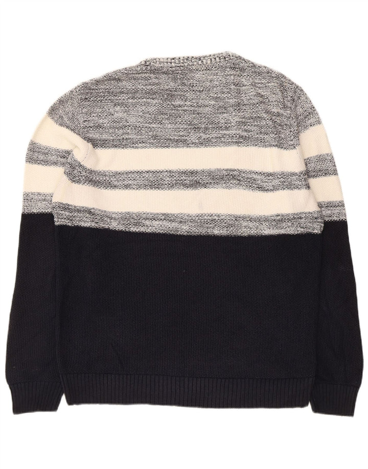 Suéter masculino Marks & Spencer com gola redonda, bloco colorido azul marinho médio