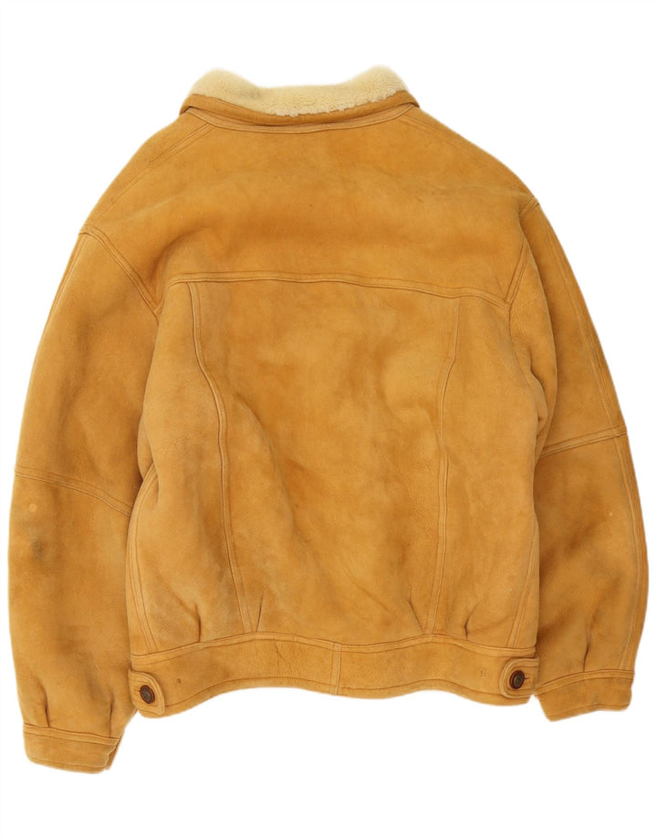 Jaqueta masculina vintage shearling IT 54 2XL couro marrom