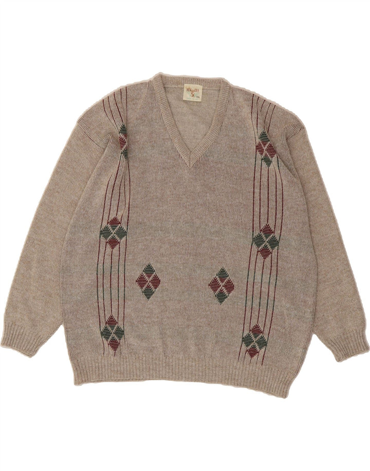 NEW ERA Mens V-Neck Jumper Sweater 2XL Grey Argyle/Diamond Acrylic Vintage New Era and Second-Hand New Era from Messina Hembry 