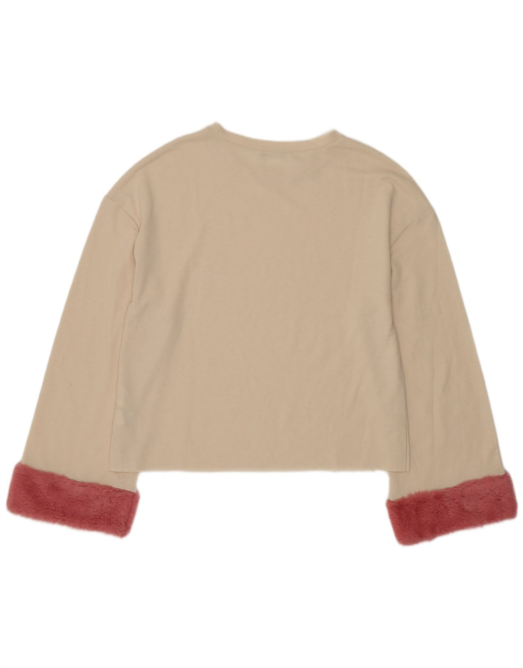 Zara Top feminino oversized manga comprida Reino Unido 10 bloco colorido bege pequeno