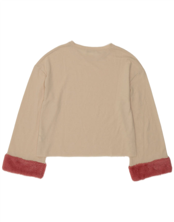 Zara Top feminino oversized manga comprida Reino Unido 10 bloco colorido bege pequeno