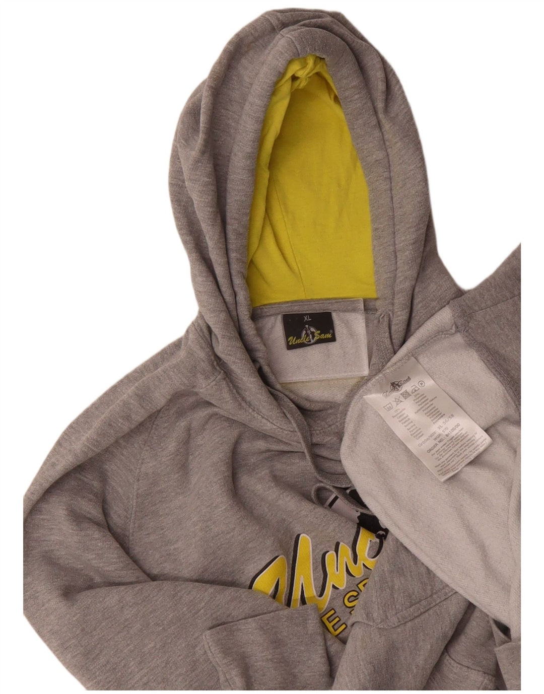 UNCLE SAM Mens Graphic Hoodie Jumper XL Algodão Cinza