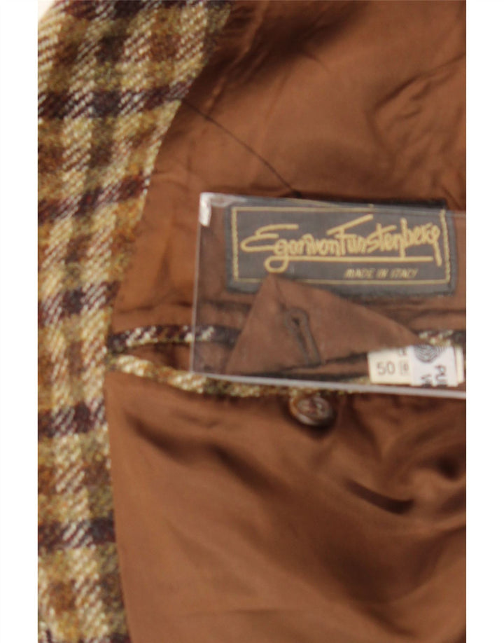 Jaqueta blazer masculina de 3 botões Egon Von Furstenberg UE 50 grande marrom guingão