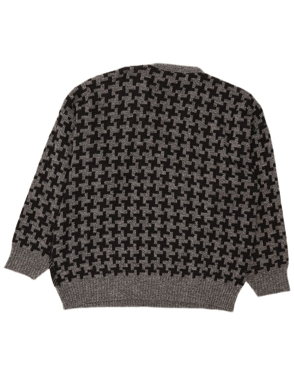 Suéter masculino vintage com decote em V IT 56 2XL cinza houndstooth acrílico