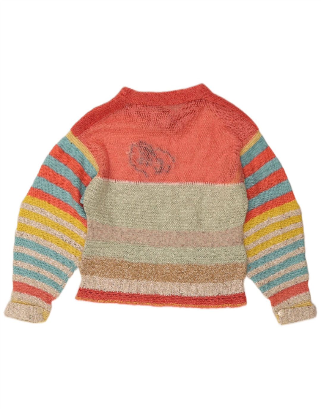 Suéter feminino VINTAGE com gola canoa UK 14 médio multicolorido