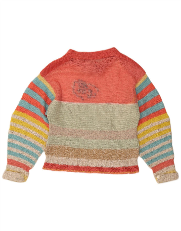 Suéter feminino VINTAGE com gola canoa UK 14 médio multicolorido