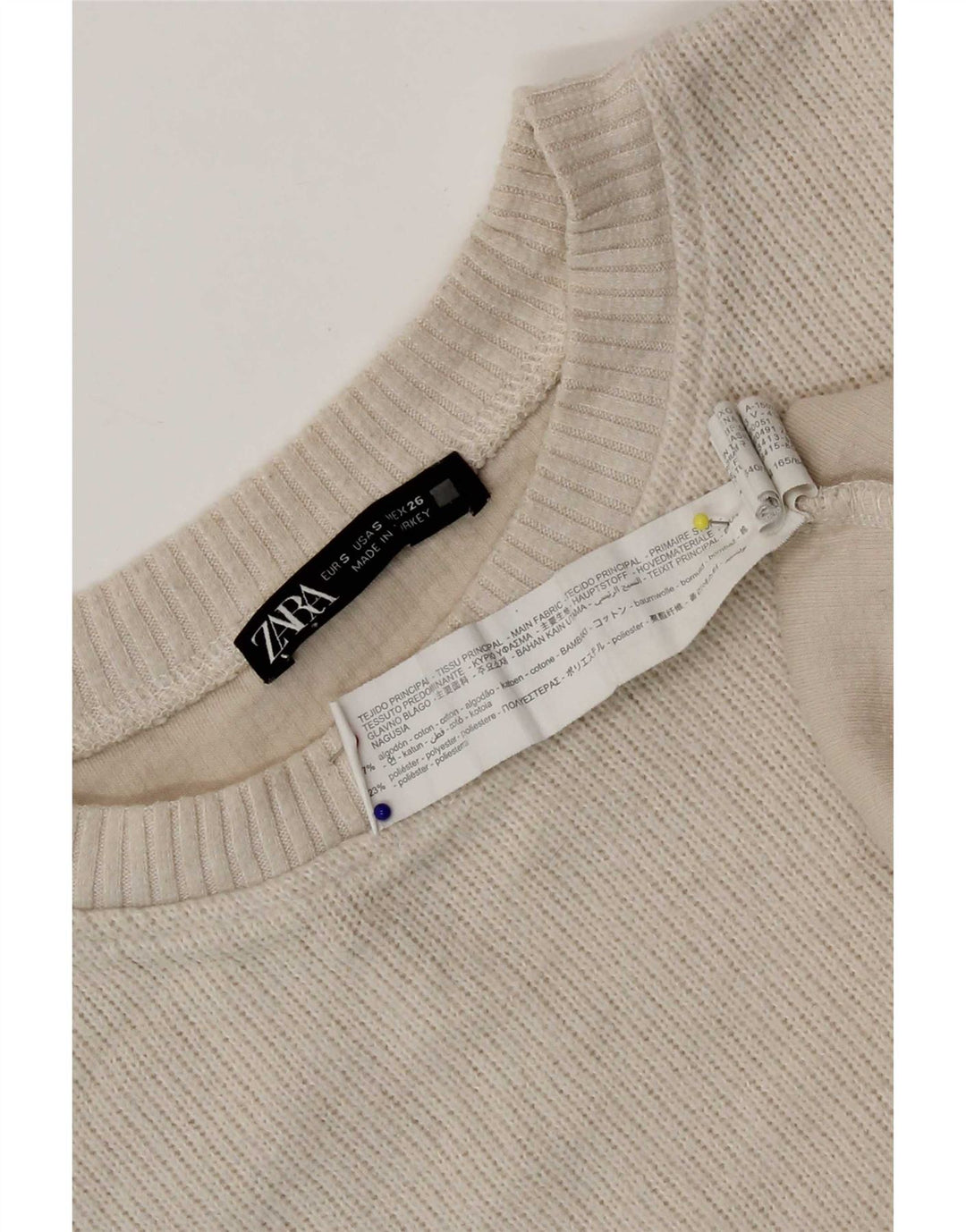 Zara Womens Crop Oversized Top Manga Longa Reino Unido 10 Pequeno Algodão Bege