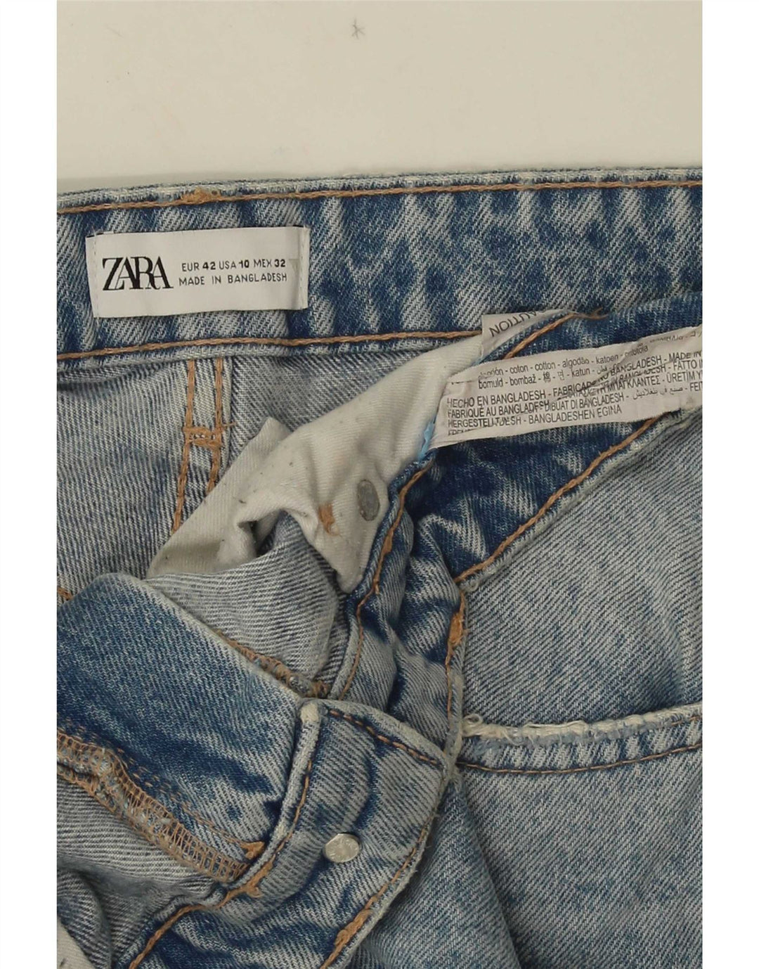 Zara Shorts jeans feminino desgastado UE 42 grande W32 algodão azul