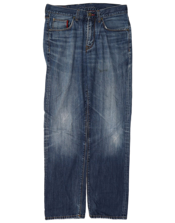 Tommy Hilfiger Calça jeans reta masculina desgastada W32 L32 algodão azul
