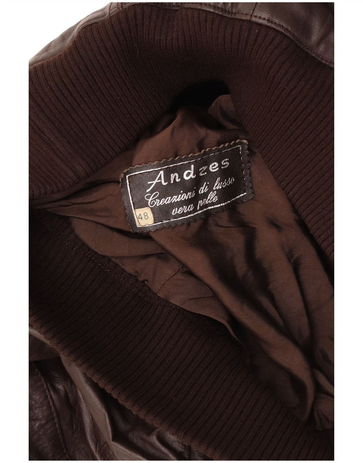 Jaqueta de couro bomber feminina vintage IT 48 XL couro marrom