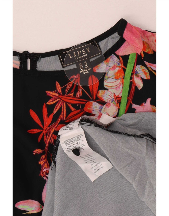 Vestido maxi feminino Lipsy Reino Unido 16 grande poliéster floral preto