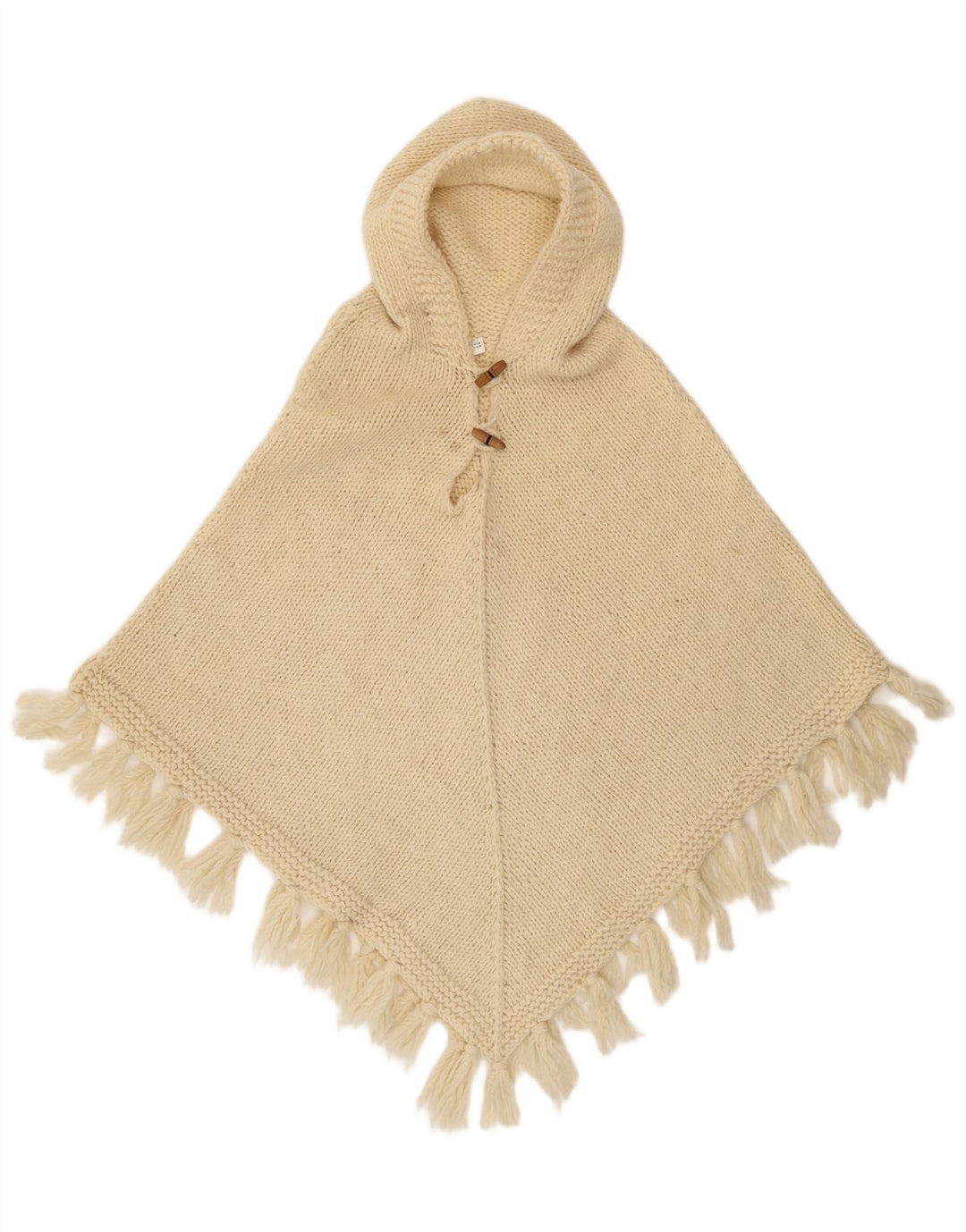 Poncho com capuz feminino vintage, tamanho único, lã branca