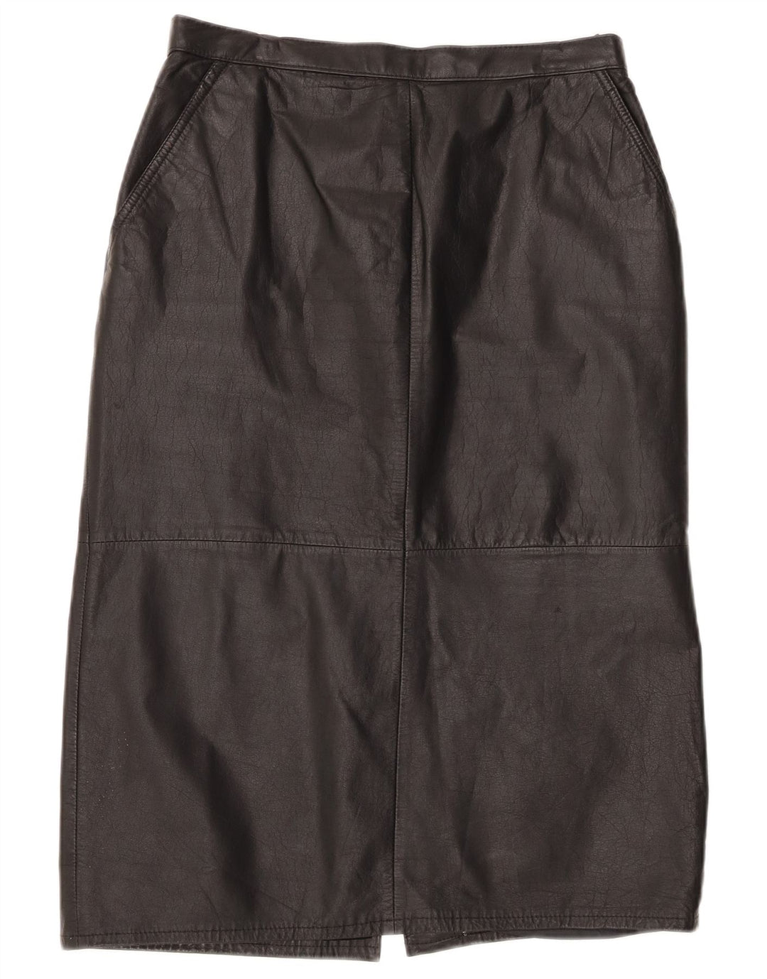 Saia feminina vintage de couro de cintura alta Reino Unido 16 grande W30 preta