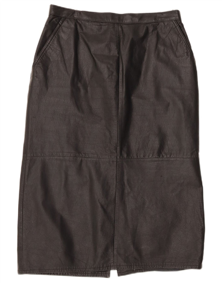 Saia feminina vintage de couro de cintura alta Reino Unido 16 grande W30 preta