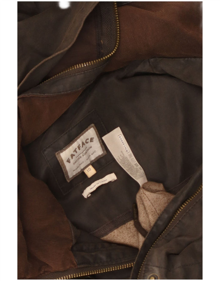 Jaqueta feminina encerada com capuz militar Fat Face UK 10 pequena marrom